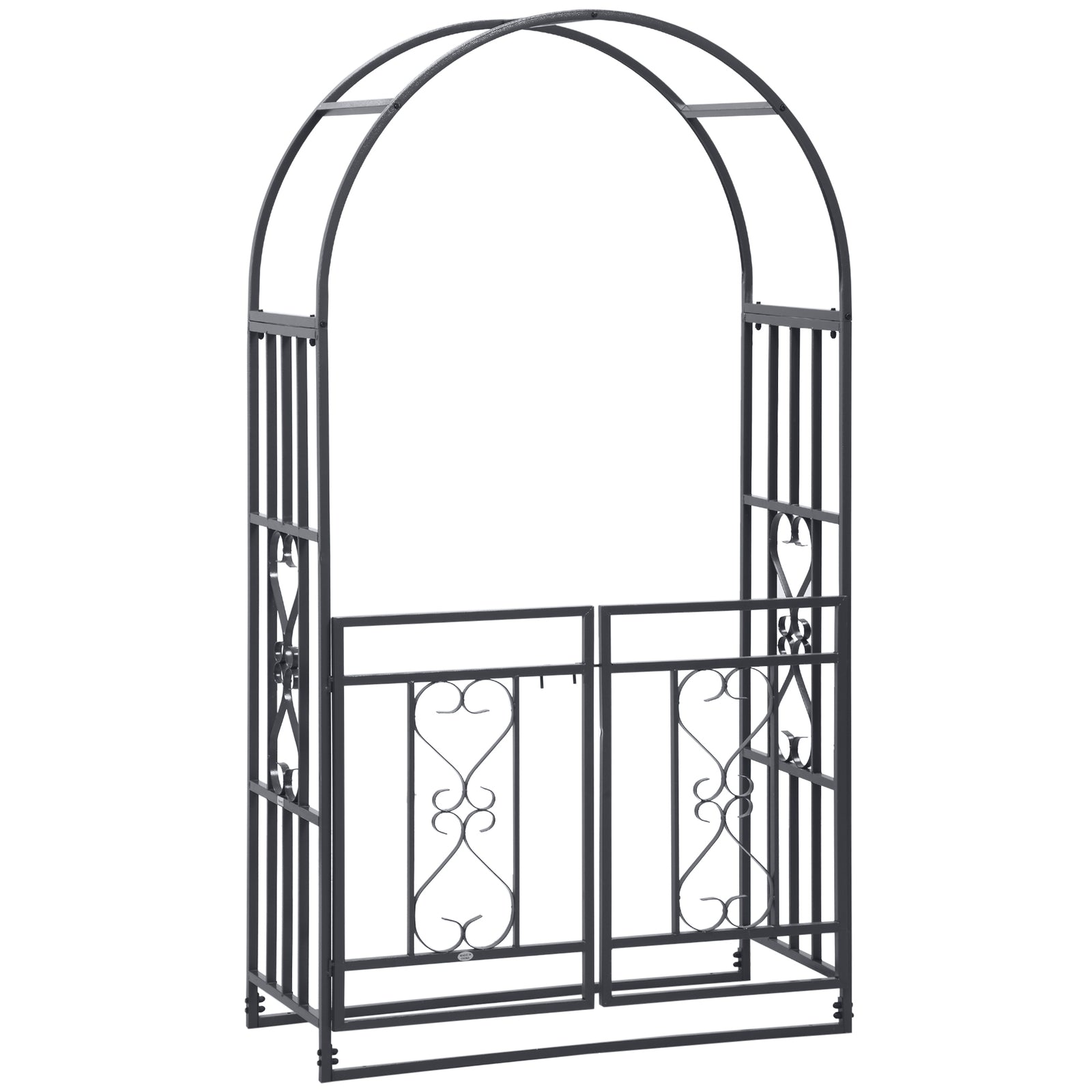 Outdoor Garden Arch with Double Gates, Metal Garden Arbor for Climbing Plants, Roses, Vines, Wedding Arch for Outdoor, 114L x 50W x 206H cm, Dark Grey
