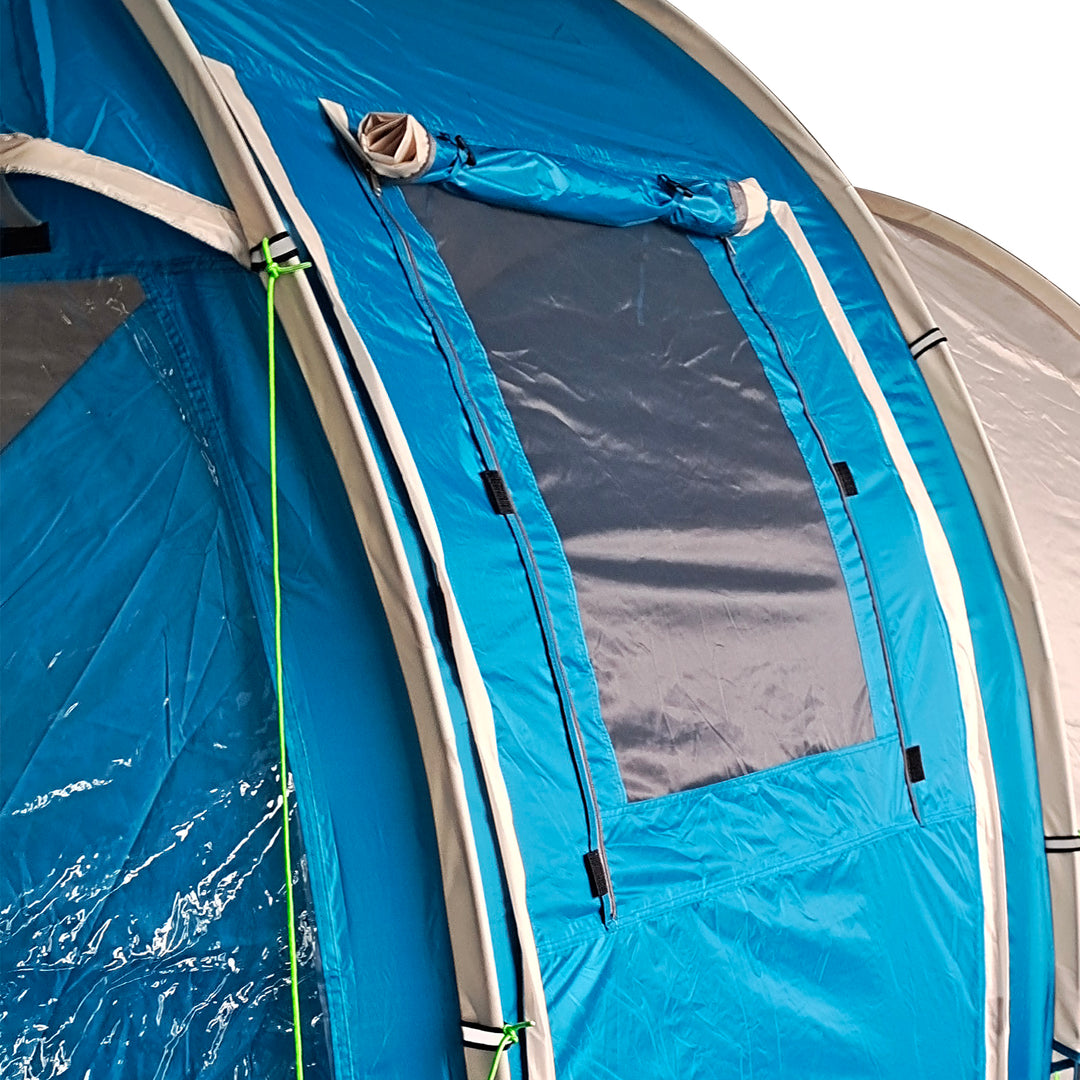 3-4 Man Tunnel Tent, Two Room Camping Tent with Windows, Portable Carry Bag, for Fishing, Hiking, Sports, Festival - Blue