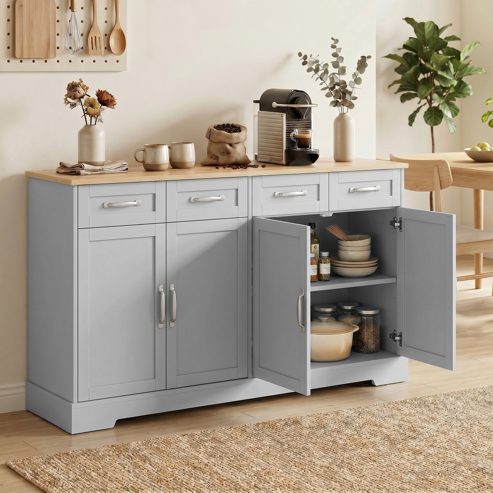 Sideboard Buffet Cabinet, 140 cm Kitchen Storage Cabinet with 4 Drawer