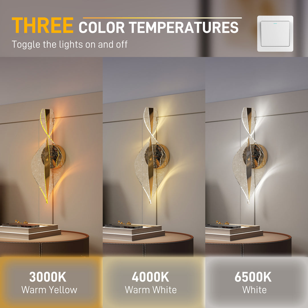 Led Wall Lamp 2 Pack, 13W Modern Indoor Spiral Wall Light, Colour Temperature Adjustable 3000K/4000K/6500K, for Bedroom, Living Room, Hallway, Stairs, Gold Tone