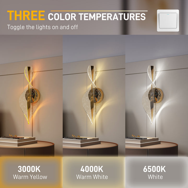 Led Wall Lamp 2 Pack, 13W Modern Indoor Spiral Wall Light, Colour Temperature Adjustable 3000K/4000K/6500K, for Bedroom, Living Room, Hallway, Stairs, Gold Tone
