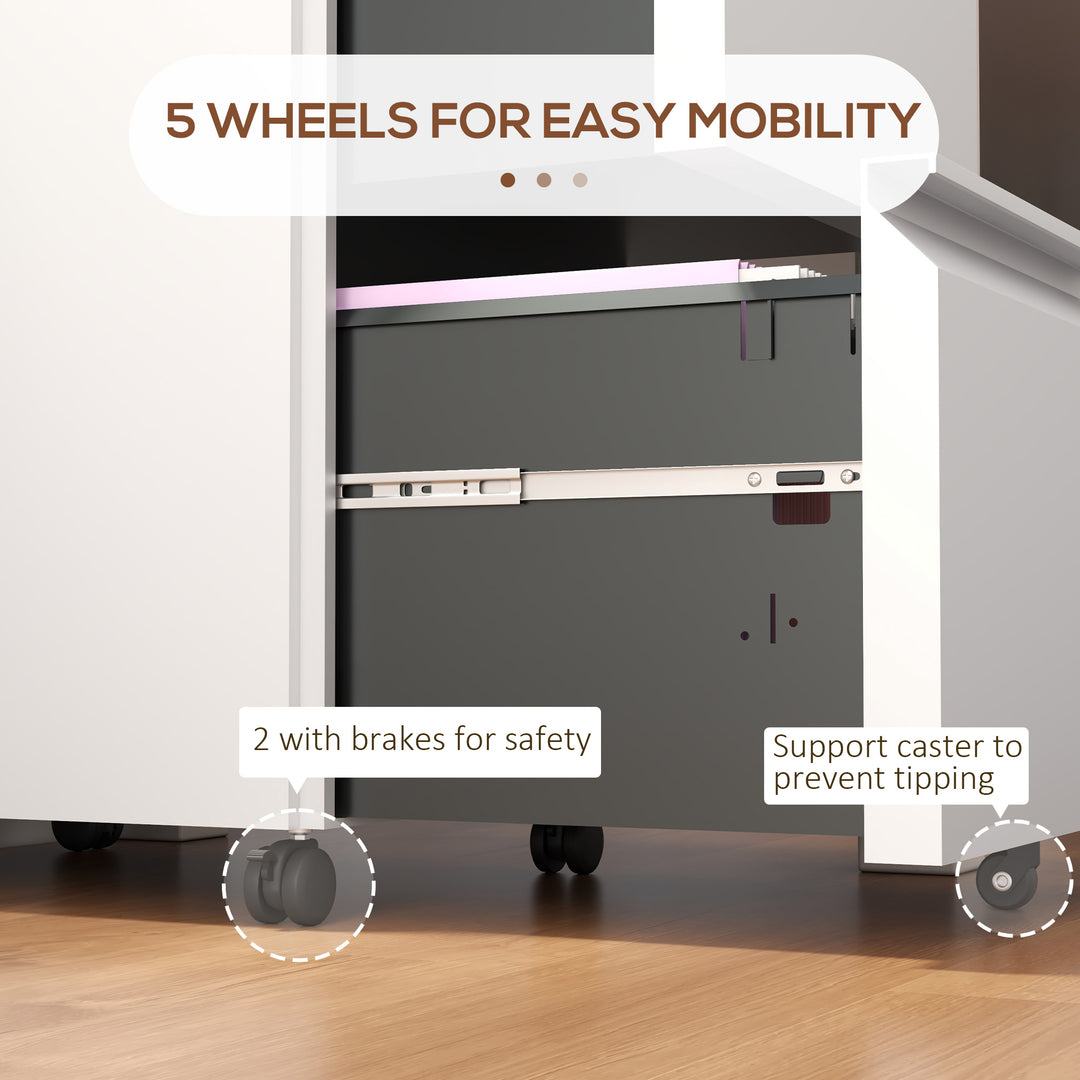 2-Drawer Mobile Filing Cabinet, Steel Lockable File Cabinet for Letter, A4 and Legal Size, Pre-Assembled Body, White