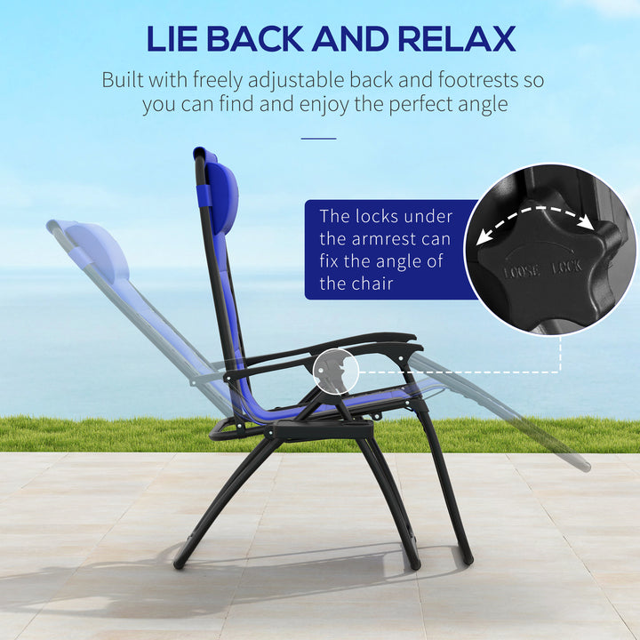 Zero Gravity Lounger Chair Set of 2, Folding Reclining Patio Chair with Padded Seat, Cup Holder, Soft Cushion and Headrest for Poolside, Camping, Blue