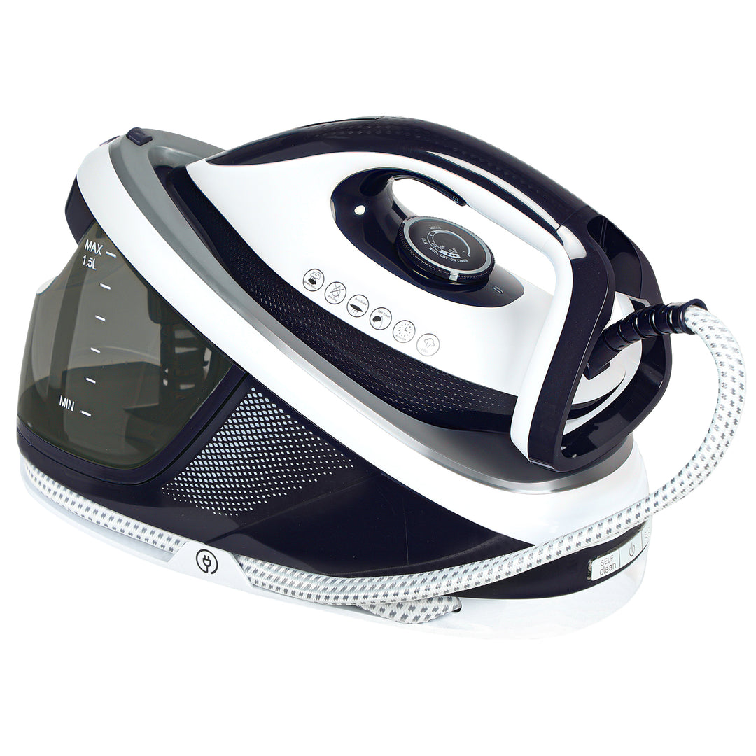Steam Generator Iron with ECO Mode, Self-Cleaning, Powerful Vertical Steam, Automatic Shut-Off, Ceramic Non-stick Soleplate, Large 1.5L Detachable Water Tank, 8 Bar, 2600W, Blue