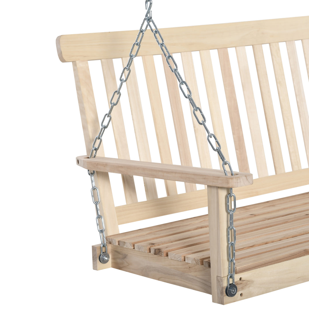 Outdoor Wooden Swing Bench 2-Seater Porch Swing Chair Hanging Hammock Garden Furniture, Natural