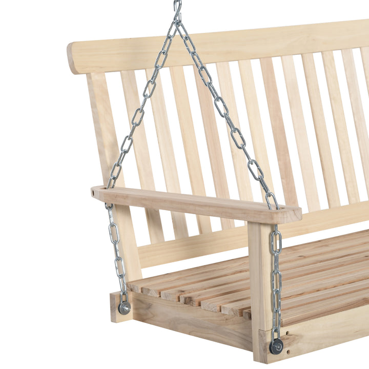 Outdoor Wooden Swing Bench 2-Seater Porch Swing Chair Hanging Hammock Garden Furniture, Natural