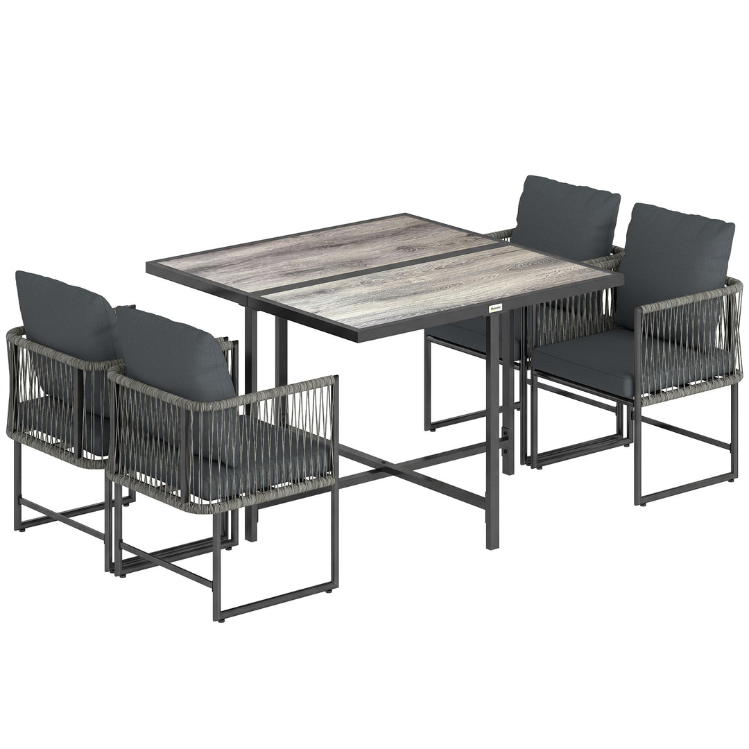 4-Seater Garden Dining Set, Rattan Outdoor Furniture with Space-Saving