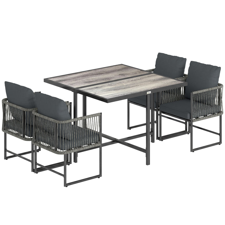 4-Seater Garden Dining Set, Rattan Outdoor Furniture with Space-Saving