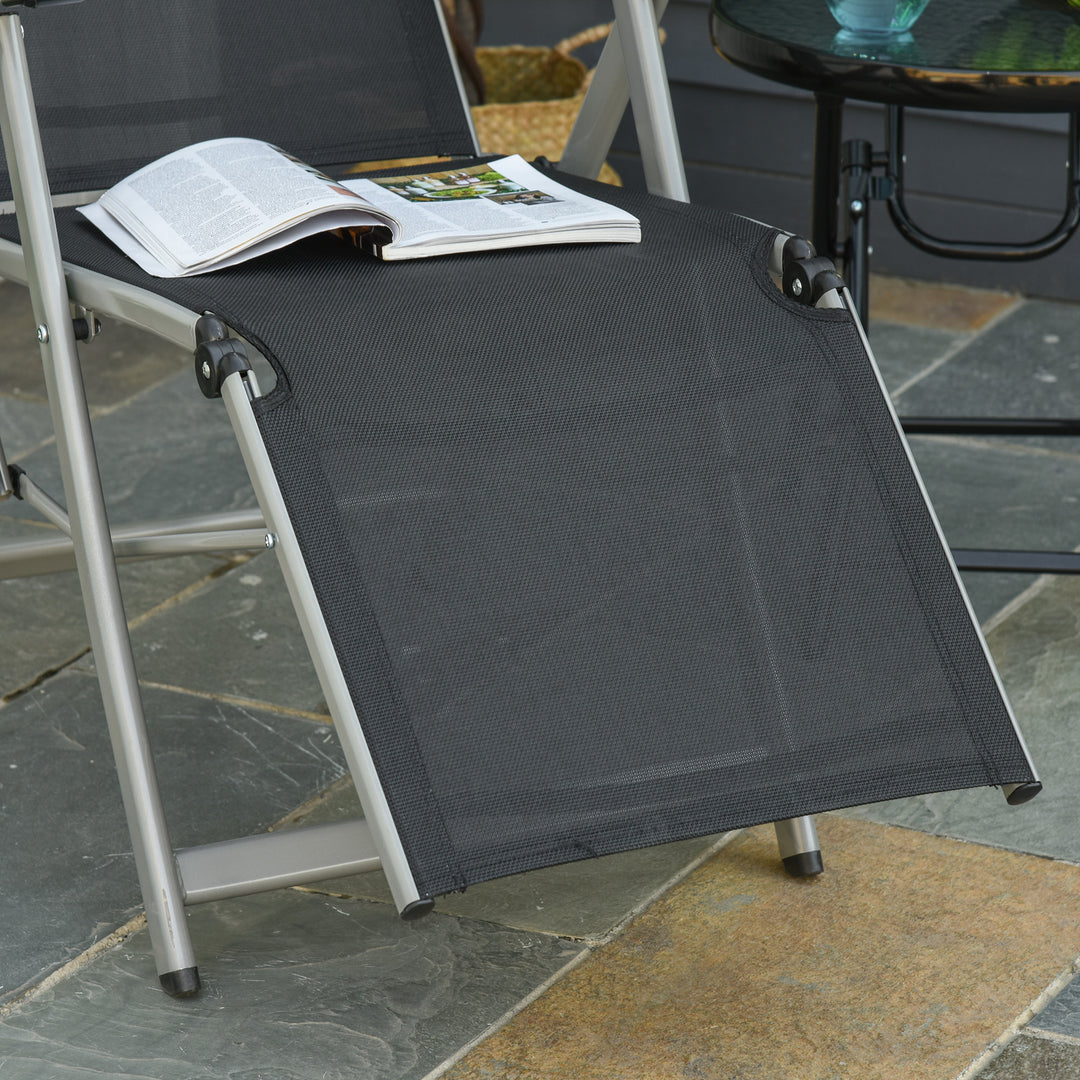 Outdoor Sun Lounger 10-Position Adjustable Texteline Folding Reclining Chairs with Footrest for Patio Garden, Black