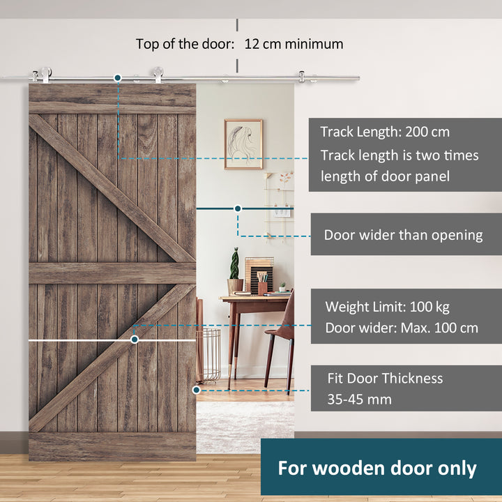 Wooden Sliding Door Kit Stainless Steel Smooth Operation Hardware Track Kit System Unit For Single Door 2000mm