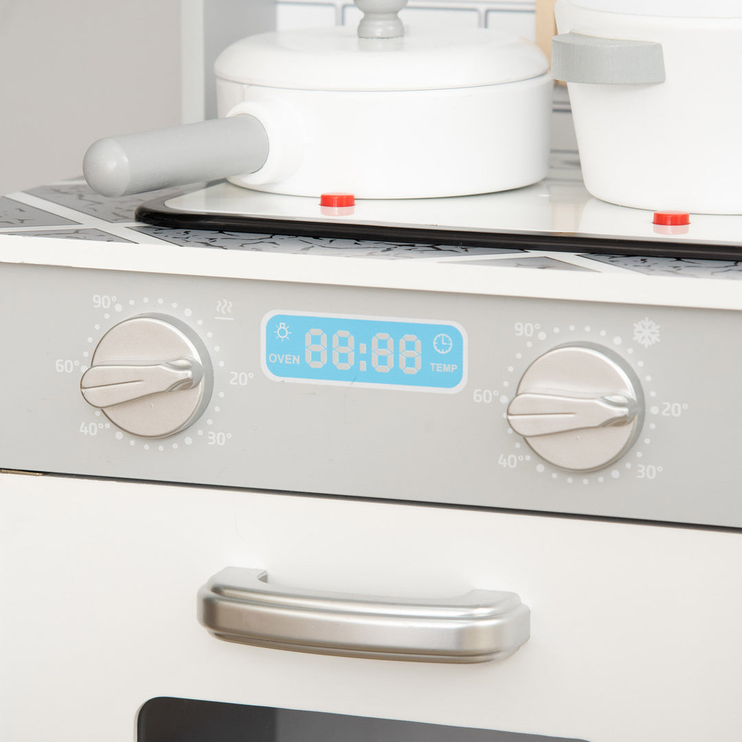 MCL Kids Wooden Toy Kitchen Pretend Play Cooking Playset w/ Sound & Light Effect, Battery Operated Cooktop, Ice Machine, Marble Pattern Countertop, for 3-6 Years Old