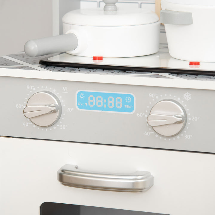 MCL Kids Wooden Toy Kitchen Pretend Play Cooking Playset w/ Sound & Light Effect, Battery Operated Cooktop, Ice Machine, Marble Pattern Countertop, for 3-6 Years Old