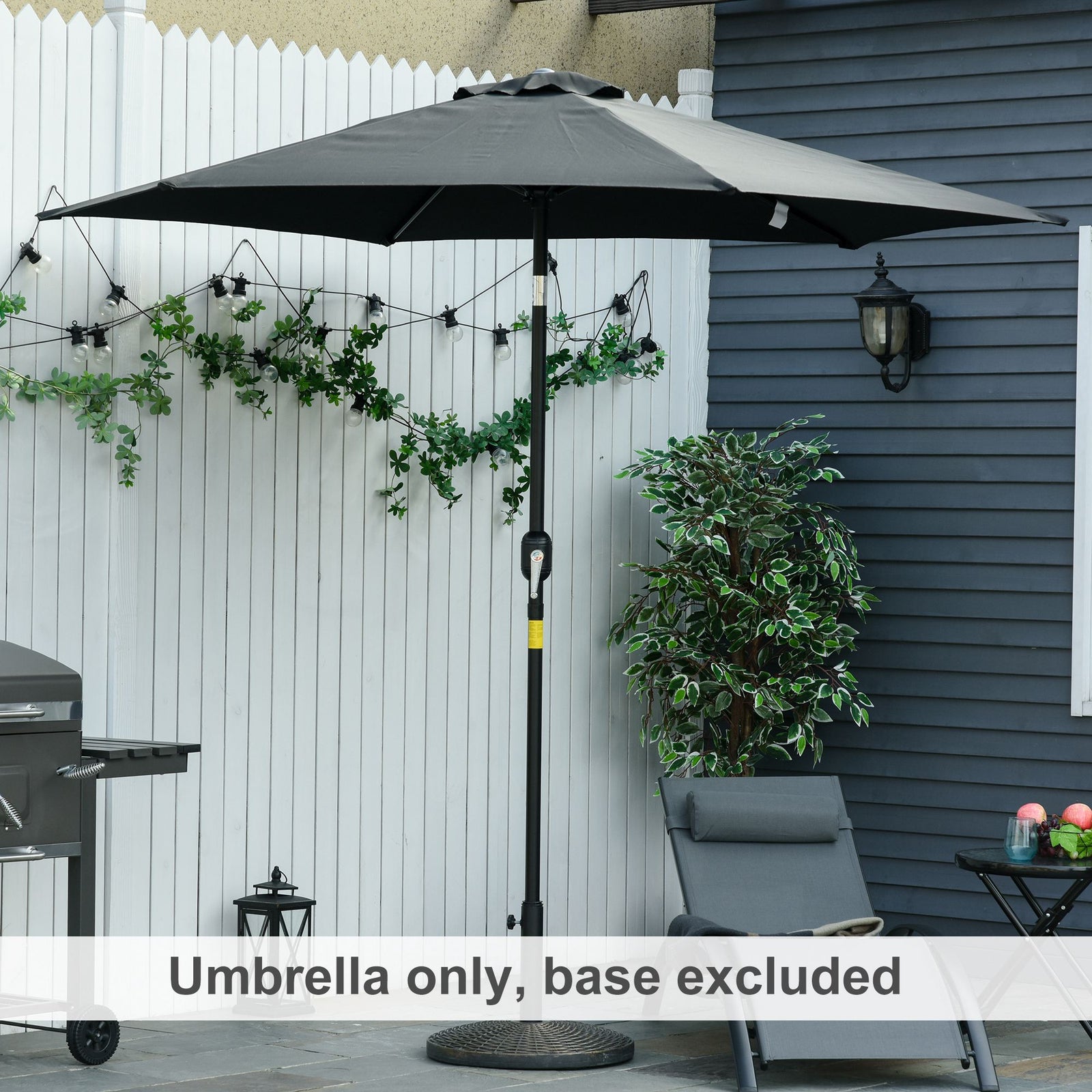 2.6M Garden Parasol Umbrella with Tilt and Crank, Outdoor Sun Parasol Sunshade Shelter with Aluminium Frame, Black