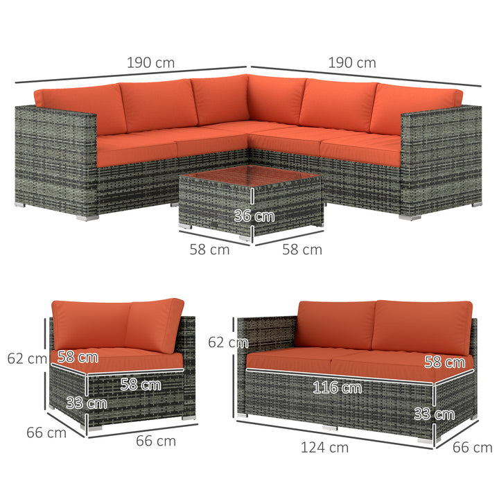 Four-Piece Rattan Sofa Set - Orange/Grey