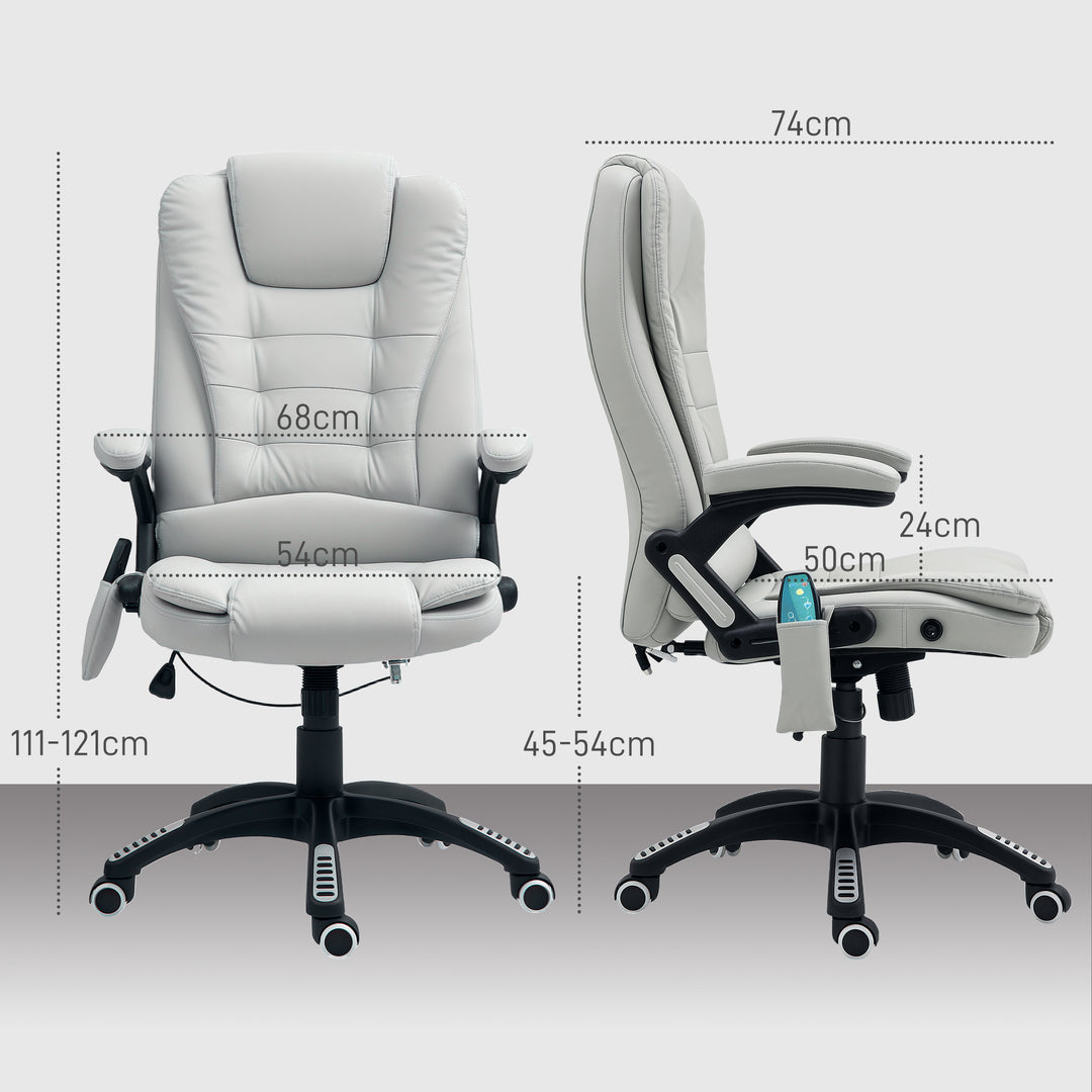 6-Point Massage Office Chair with Seat Heated for Home Office, PU Leather High Back Executive Desk Chair with Adjustable Height and 360° Swivel for Work Study, Light Grey