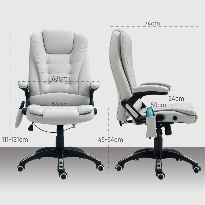 6-Point Massage Office Chair with Seat Heated for Home Office, PU Leather High Back Executive Desk Chair with Adjustable Height and 360° Swivel for Work Study, Light Grey