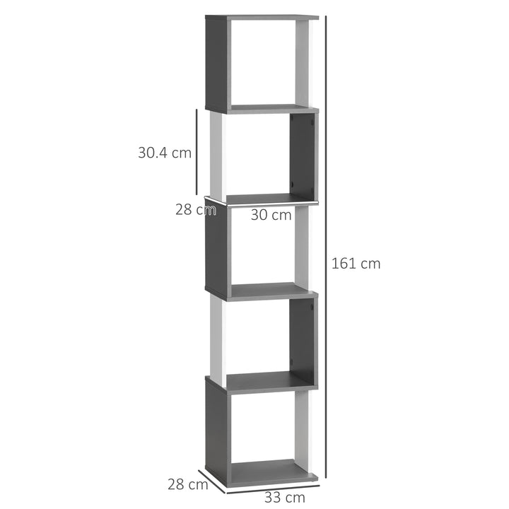 HOMCOM Modern 5-Tier Bookshelf, Freestanding Bookcase Storage Shelving for Living Room Home Office Study, Dark Grey | Aosom UK