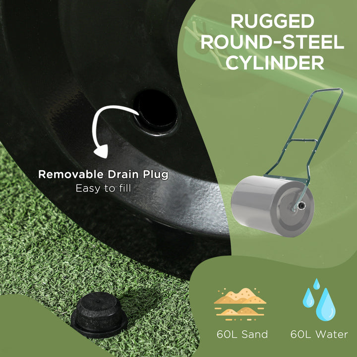 φ50cm Steel Garden Lawn Roller Push Pull w/ Fillable Cylinder Water Sand Plug Lawn Flatten Seed Sow Rolling Drum w/ Handle