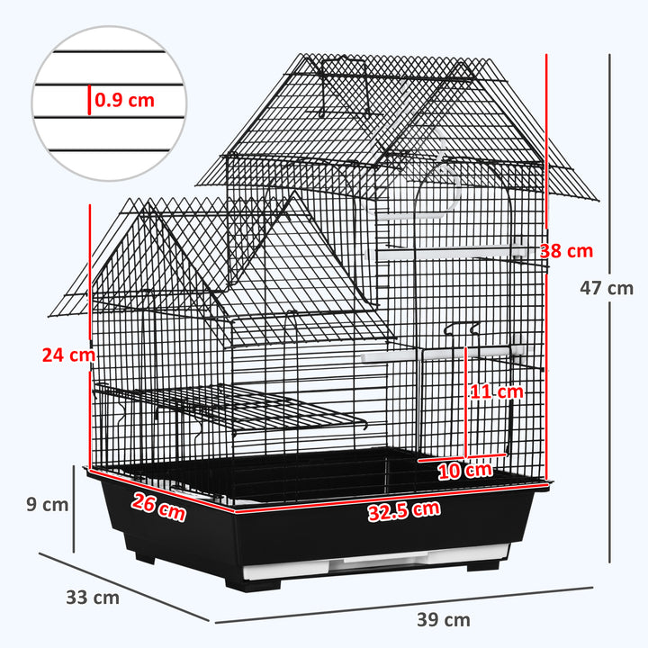Metal Bird Cage for Finch, Canary w/ Food Containers, Swing Ring, Tray, Handle, 39 x 33 x 47cm