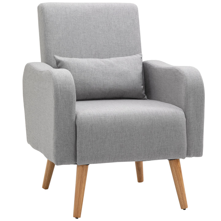 HOMCOM Accent Chair, Linen-Touch Armchair, Upholstered Leisure Lounge Sofa, Club Chair with Wooden Frame, Grey | Aosom UK