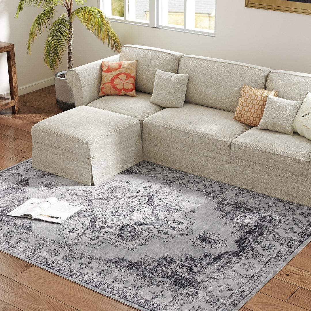Vintage Area Rug, Non-Slip Washable Rug, Flannel Floor Carpet for Livi