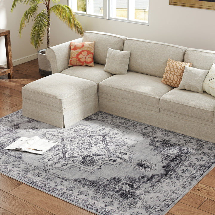 Vintage Area Rug, Non-Slip Washable Rug, Flannel Floor Carpet for Livi