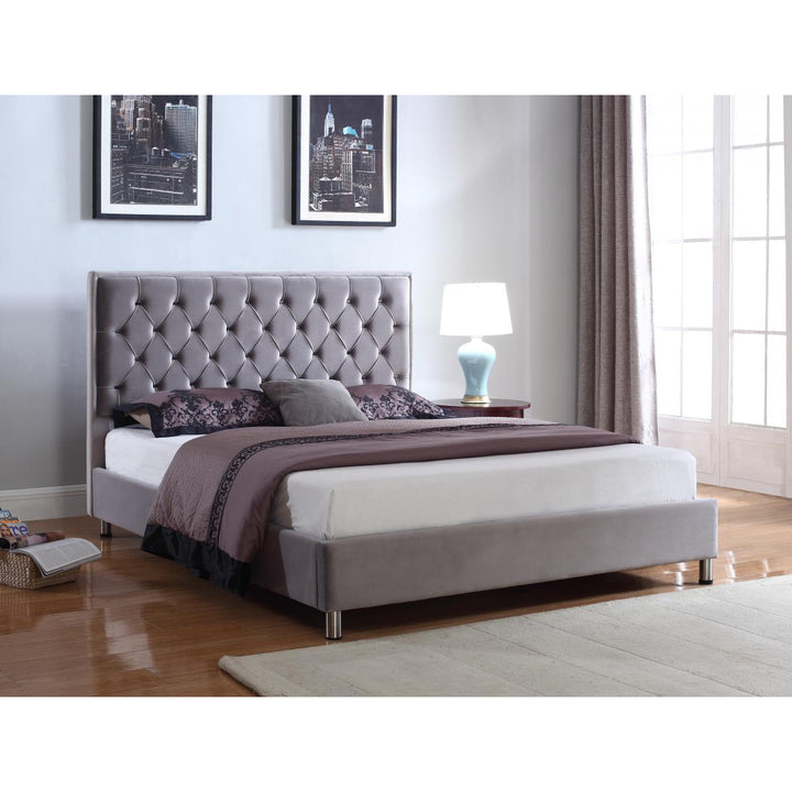 Izabel Velvet Double Bed Light Grey with Dark Grey HB