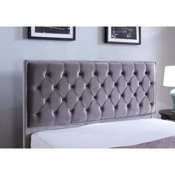 Izabel Velvet King Size Bed Light Grey with Dark Grey HB