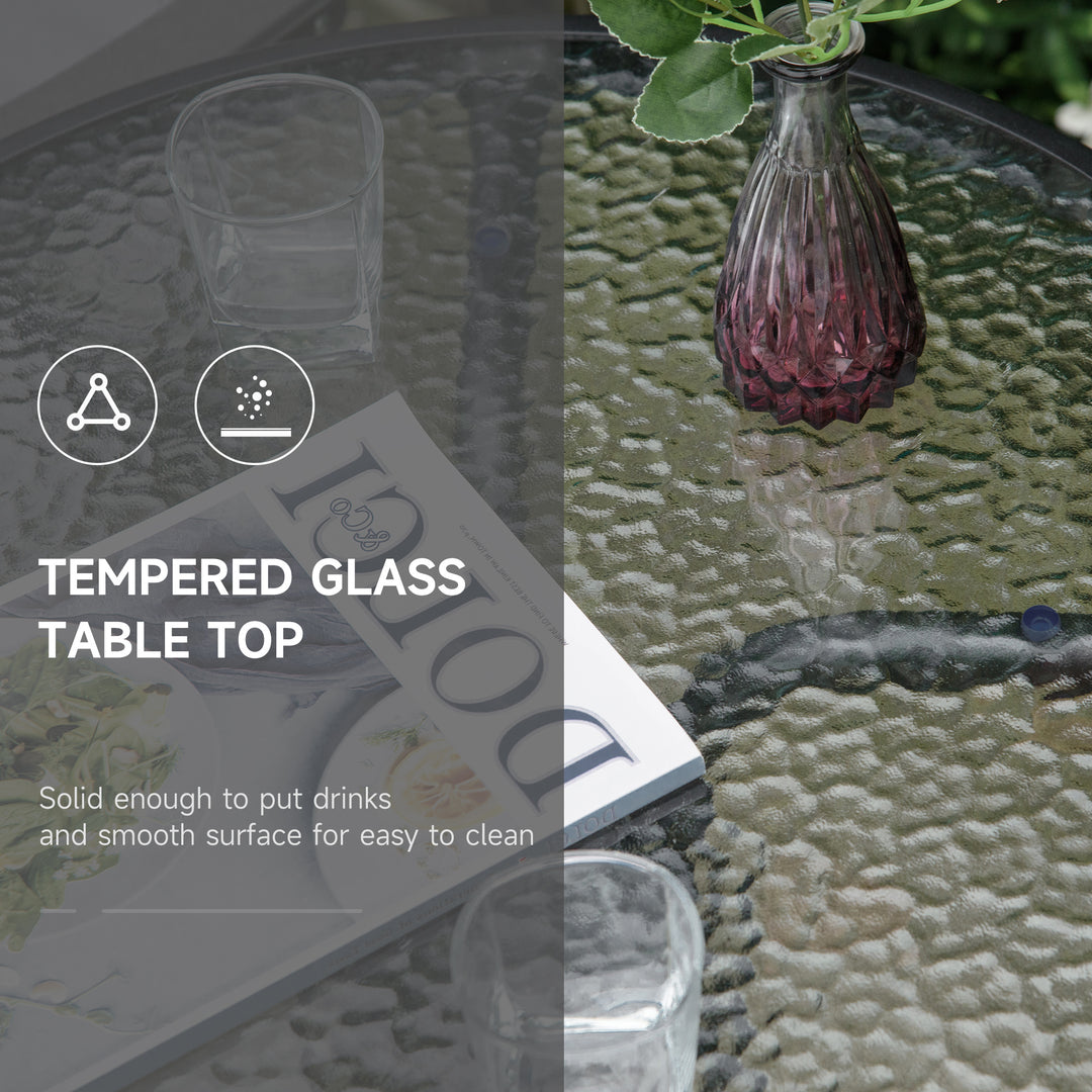 MCL 3 Piece Outdoor Bistro Set, Patio Conversation Furniture Set with 2 Folding Backrest Adjustable Armchairs and Glass Top Coffee Table, Grey