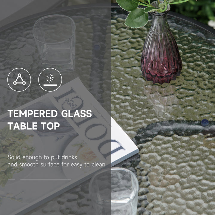 MCL 3 Piece Outdoor Bistro Set, Patio Conversation Furniture Set with 2 Folding Backrest Adjustable Armchairs and Glass Top Coffee Table, Grey