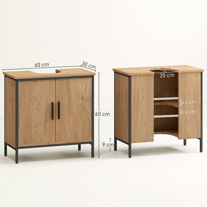 Bathroom Vanity Unit, Under Sink Storage Cabinet with 2 Doors, Adjustable Shelf for Basin without or with Pedestal, Oak