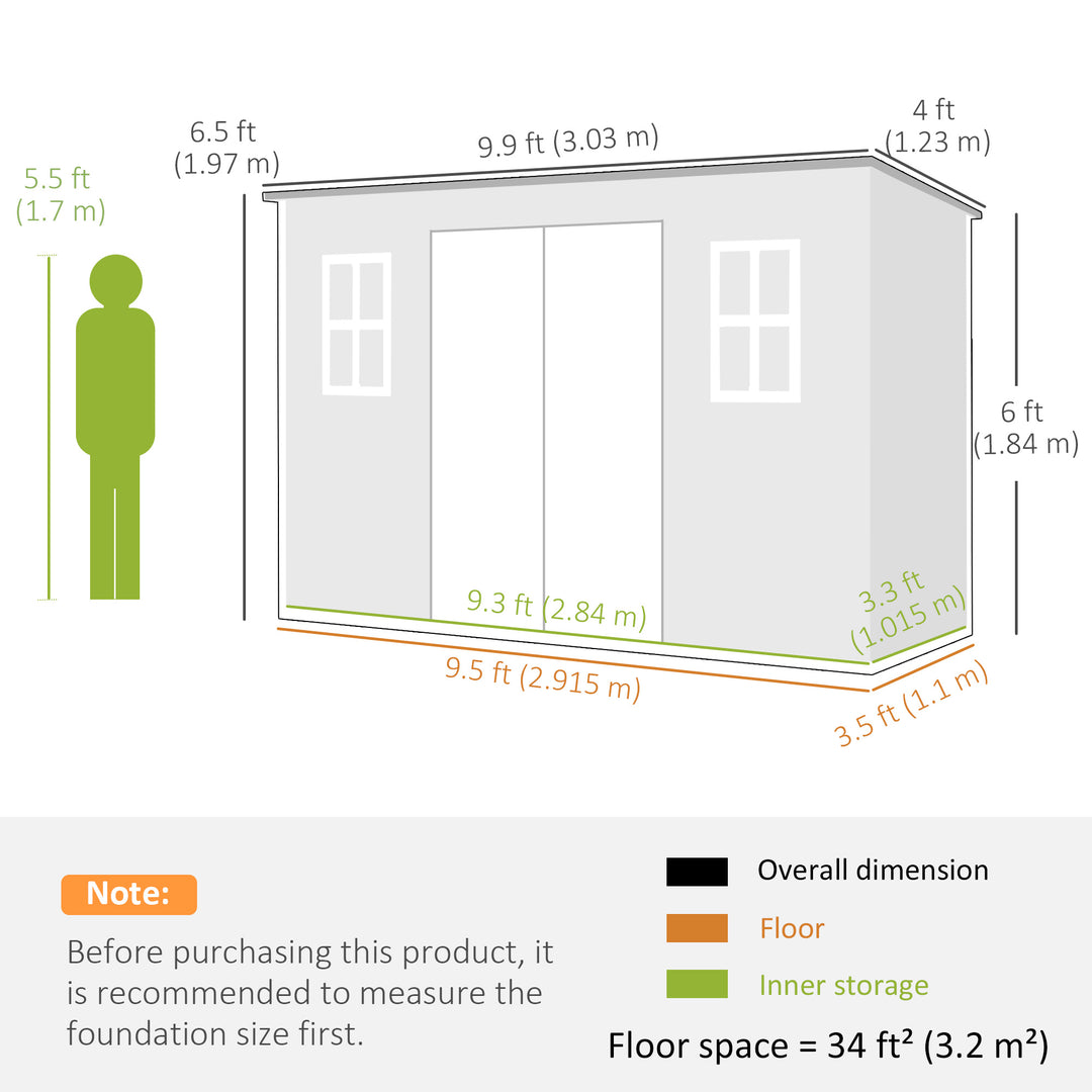 10 x 4 ft Resin Garden Shed, Outdoor Storage Shed with Floor, Windows,