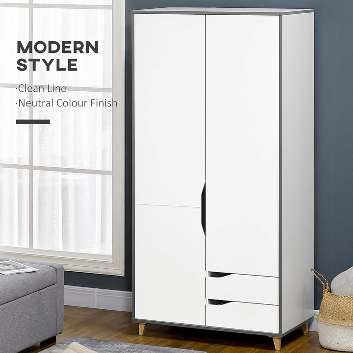 MCL Wardrobe with 2 Doors, 2 Drawers, Hanging Rail, Shelves for Bedroom Clothes Storage Organiser, 89x50x185cm, White