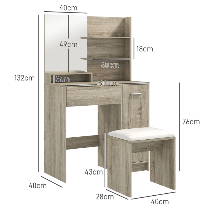 Dressing Table and Stool Set, with Storage - Wood-Effect