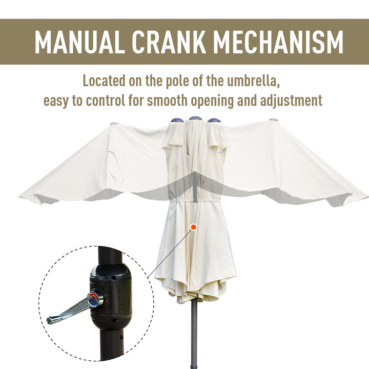 4.6M Sun Umbrella Canopy Double-sided Crank Sun Shade w/ Cross Base Off White