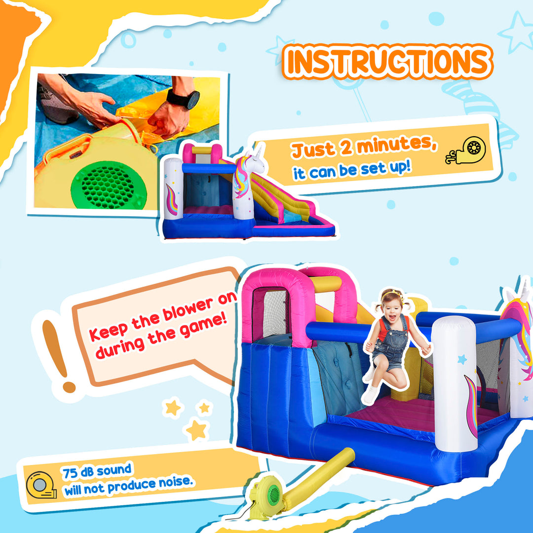 5 in 1 Bouncy Castle, with Blower, for Ages 3-8 Years - Multicoloured