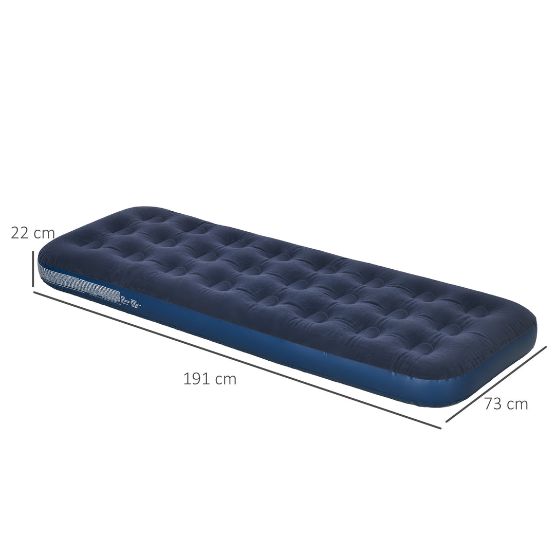 Single Air Bed with Hand Pump, Inflatable Mattress with Flocked Surface for Guest, Camping, Travel, 191 x 73 x 22cm, Blue