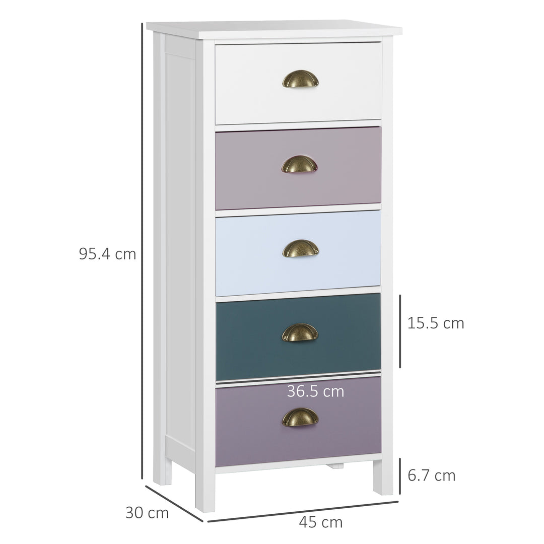 MCL Slim Storage Cabinet Organiser, Chest of Drawers, 5-Drawer Dresser with Metal Handle for Living Room, Bedroom, Blue