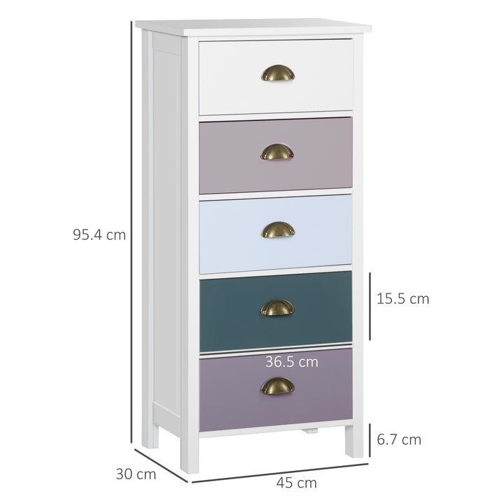 MCL Slim Storage Cabinet Organiser, Chest of Drawers, 5-Drawer Dresser with Metal Handle for Living Room, Bedroom, Blue