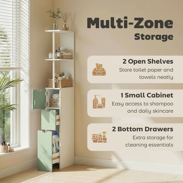 Slim Bathroom Storage Cabinet, Tall Bathroom Floor Cabinet with 2-Tier