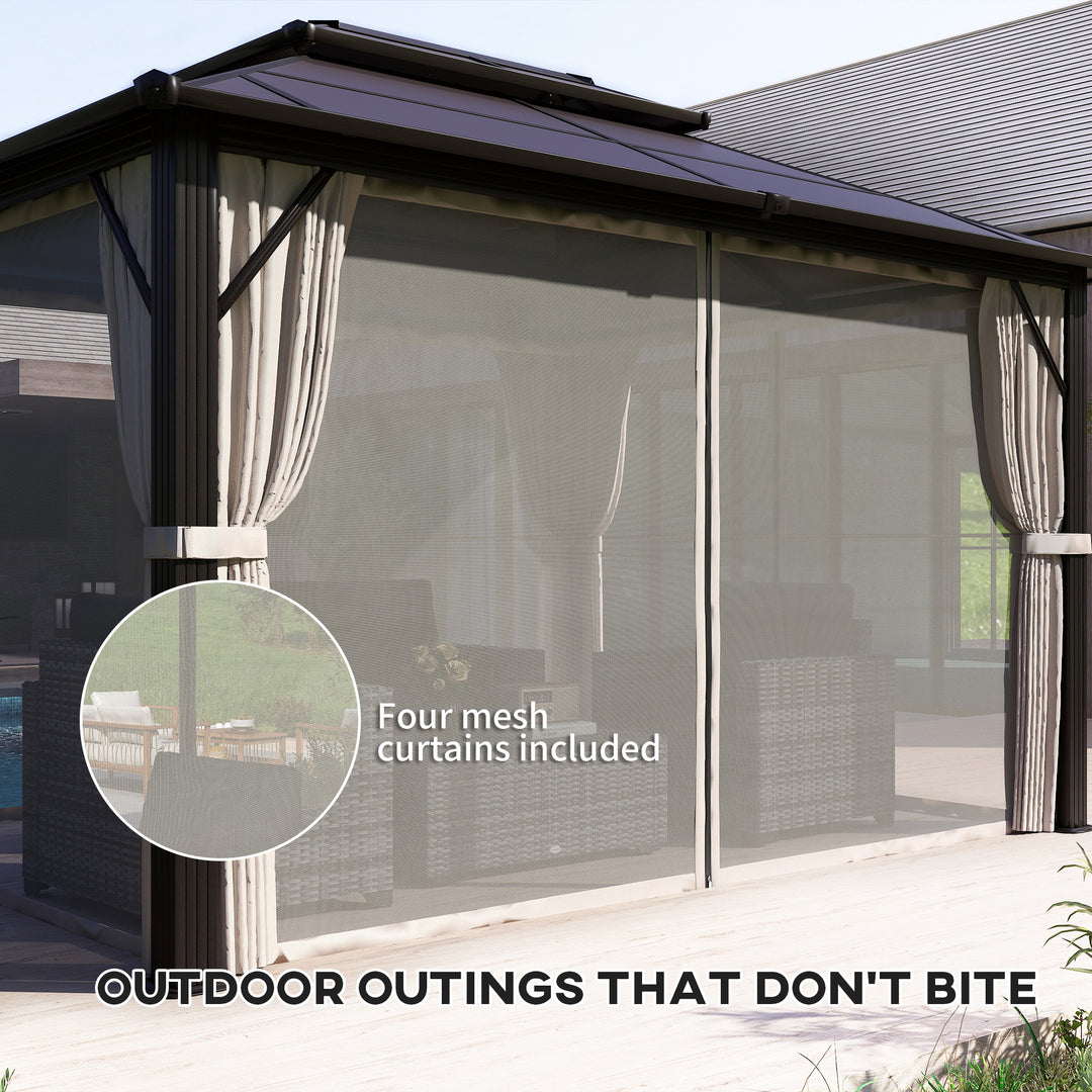 3 x 4m Hardtop Gazebo Canopy with UPF30+ Double Polycarbonate Roof, Aluminium Frame Garden Gazebo Permanent Pavilion with Mosquito Netting and Curtains for Patio, Deck, Beige