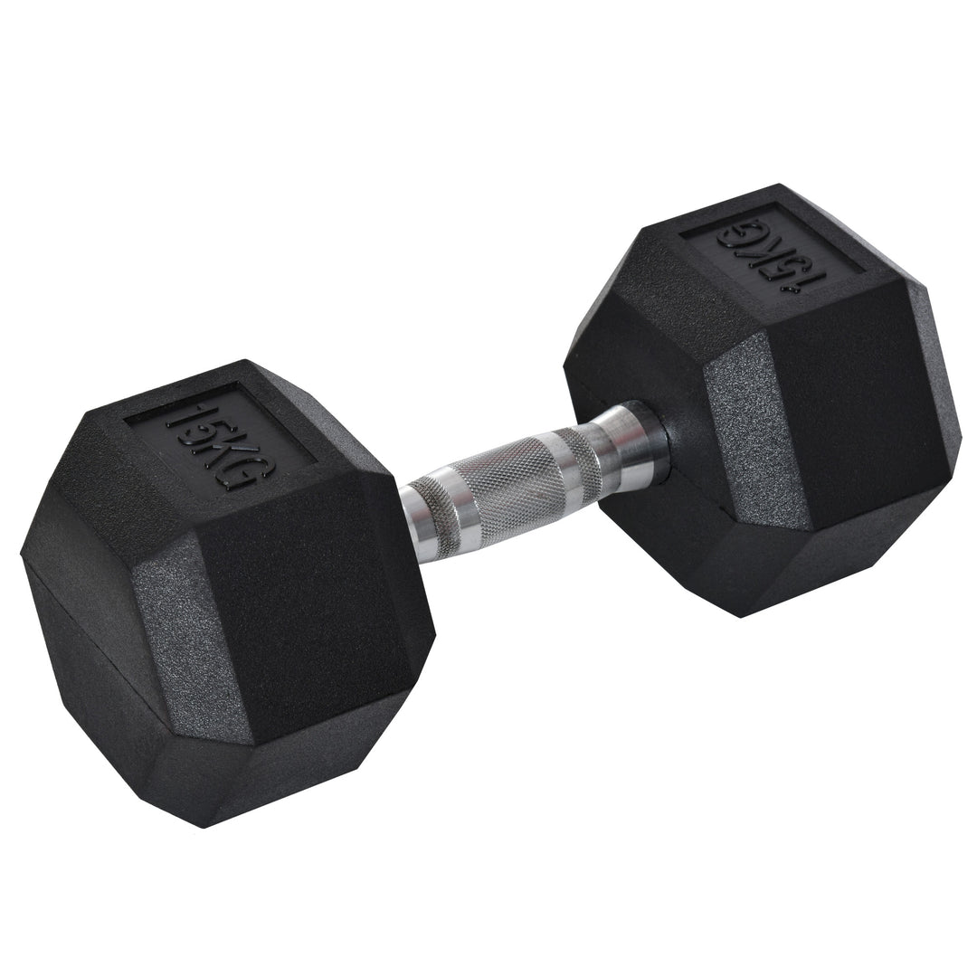 MCL 15KG Single Rubber Hex Dumbbell Portable Hand Weights Dumbbell Home Gym