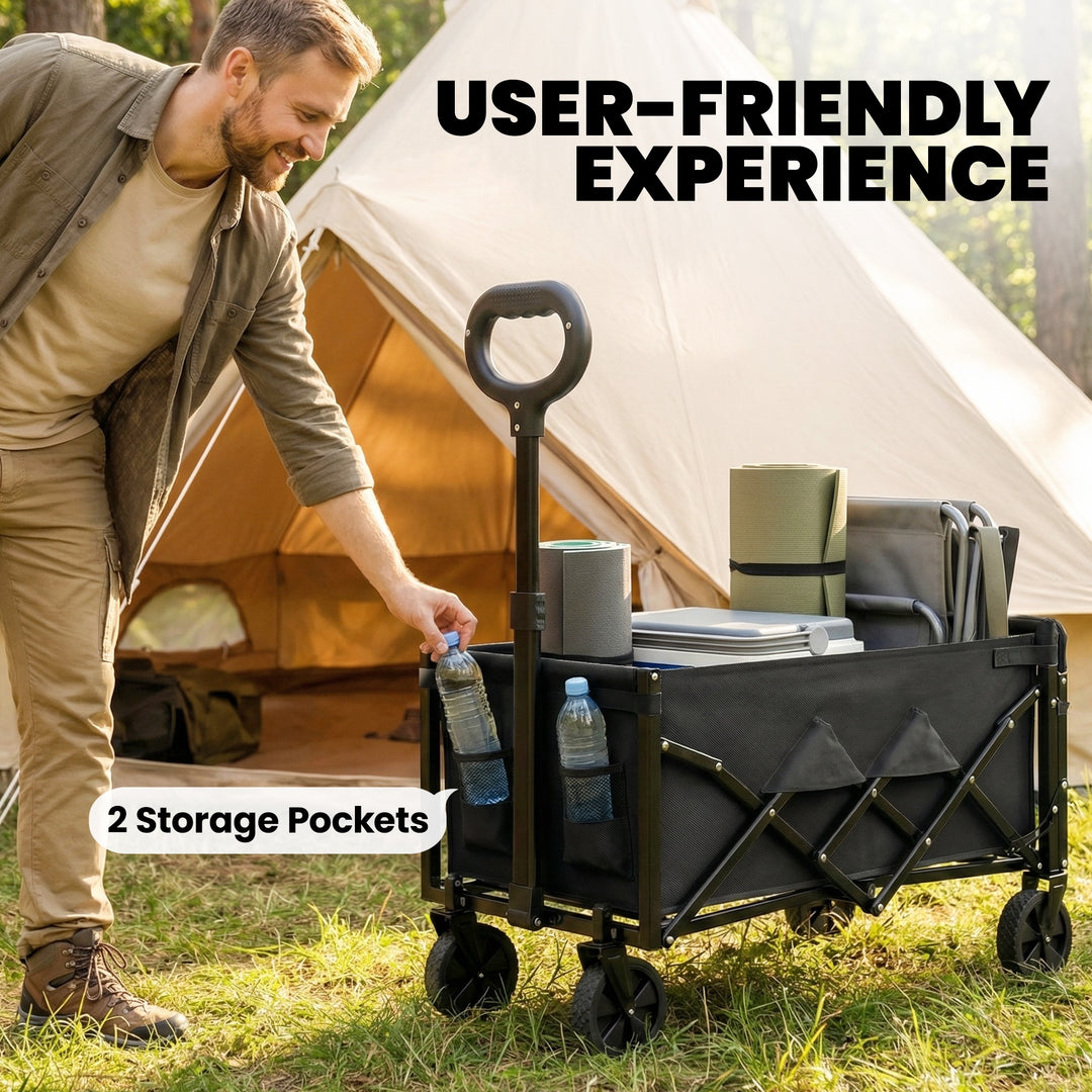 60L Foldable Festival Trolley on Wheels, Collapsible Wagon Cart with D