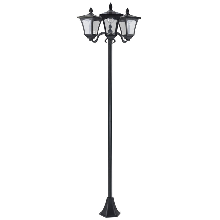 1.8m Traditional Victorian Style 3 Way Head Outdoor Garden Solar Post Lamp Sensor Dimmable LED Lantern Bollard Pathway IP44 – Black