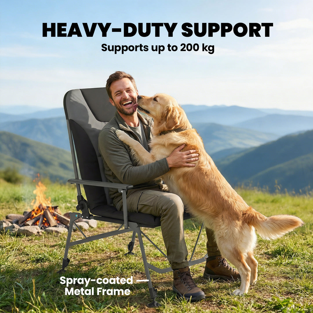 Camping Chair Padded Reclining Folding Chair with Wide Armrests for Ad