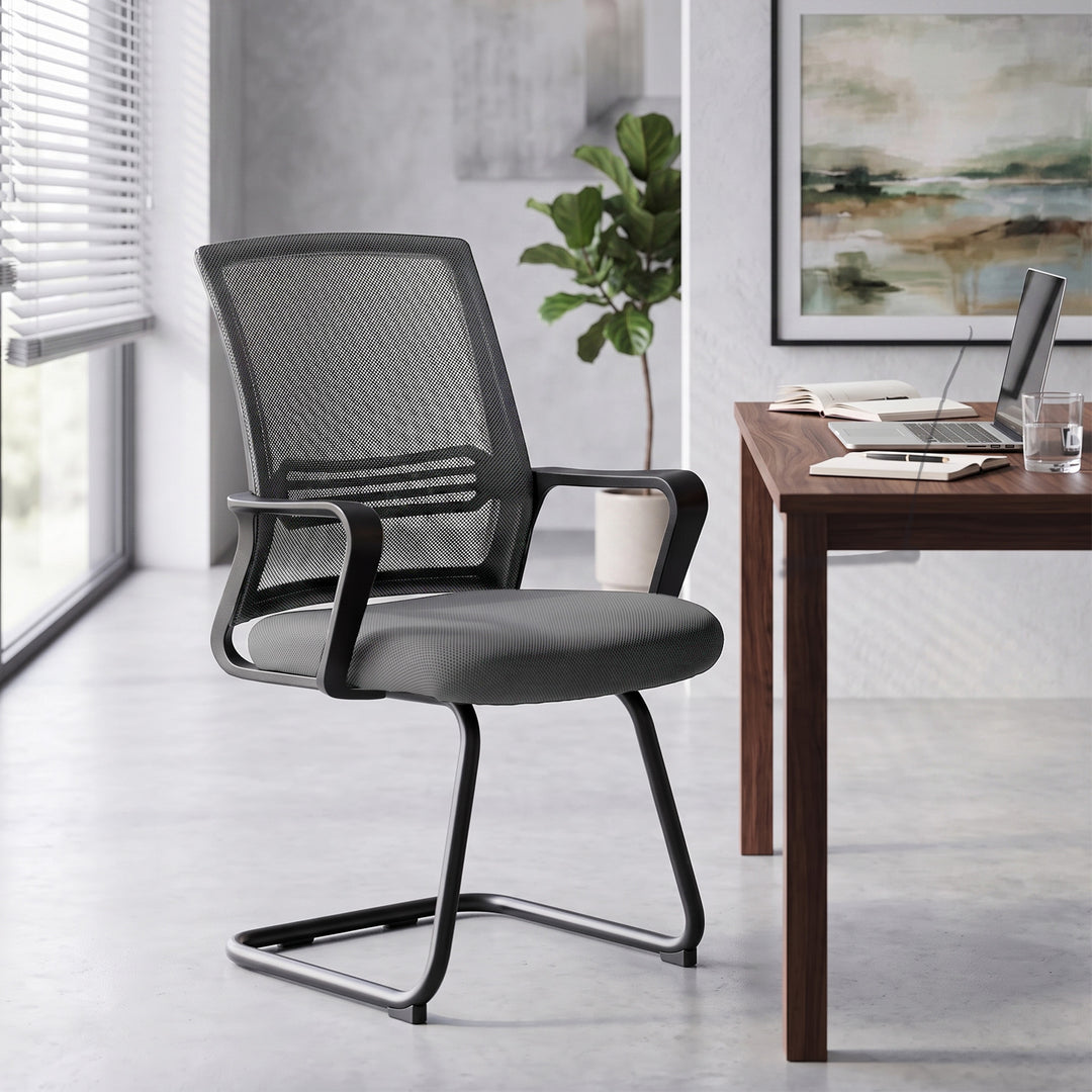 Padded Meeting Office Chair, Ergonomic Desk Chair No Wheels with Sled 