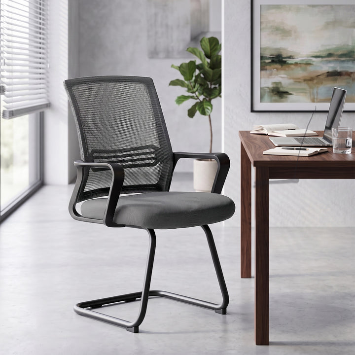 Padded Meeting Office Chair, Ergonomic Desk Chair No Wheels with Sled 