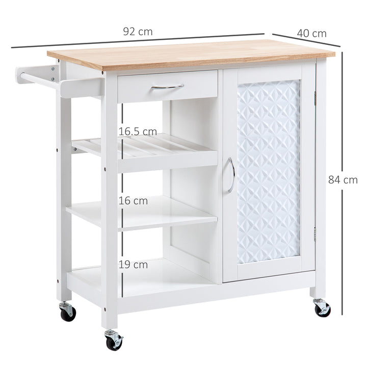Kitchen Trolley, Kitchen Island on Wheels with Embossed Door Panel, Utility Kitchen Cart with 3 Storage Shelves, White