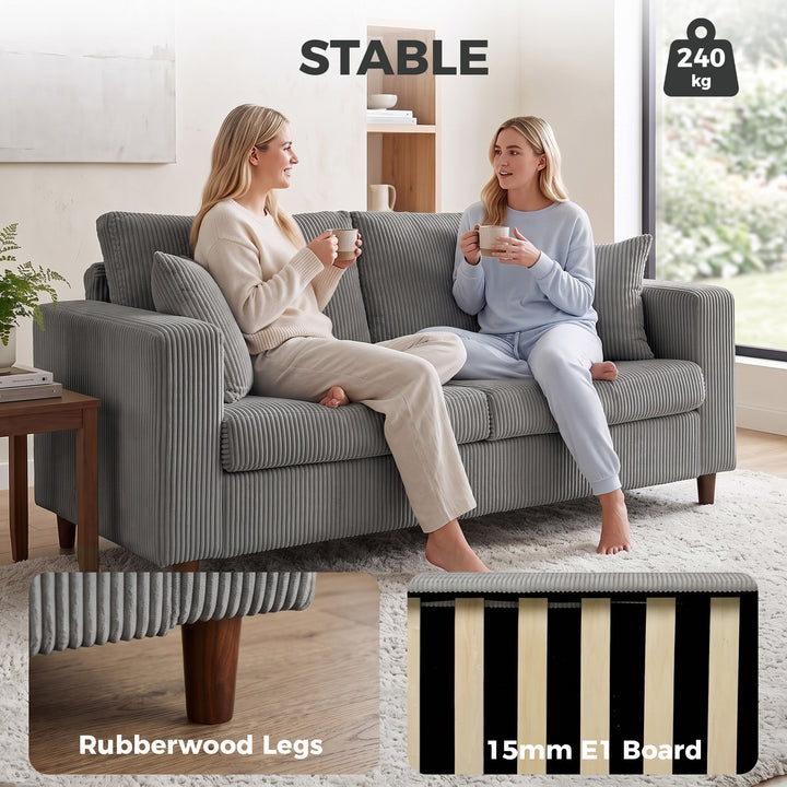 Loveseat Sofa with Wide Seat, Corduroy 2 Seater Couch with Deep Seat, 