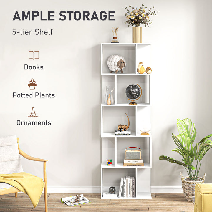 Bookcase, S-Shaped Wooden Bookshelf, 5 Tiers Freestanding Storage Shel